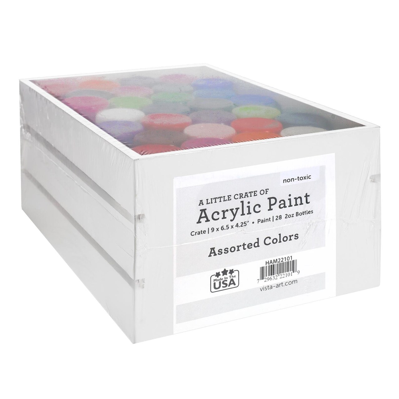 Hampton Little Crate Of 2oz Acrylic Paint Set 28 pc, Painting Supplies for Adults, Crafts, Wood, Canvas, and Models – Non-Toxic Acrylic Paint Kit for Beginners & Artists